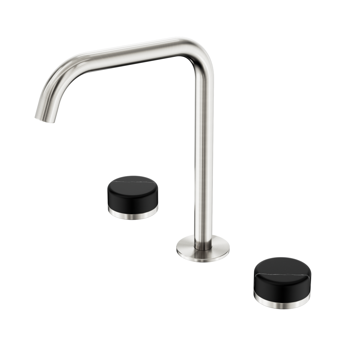An image of Nero Tapware's Serenity Bath/Kitchen Set Edge Spout With Marquina Black Handle Brushed Nickel