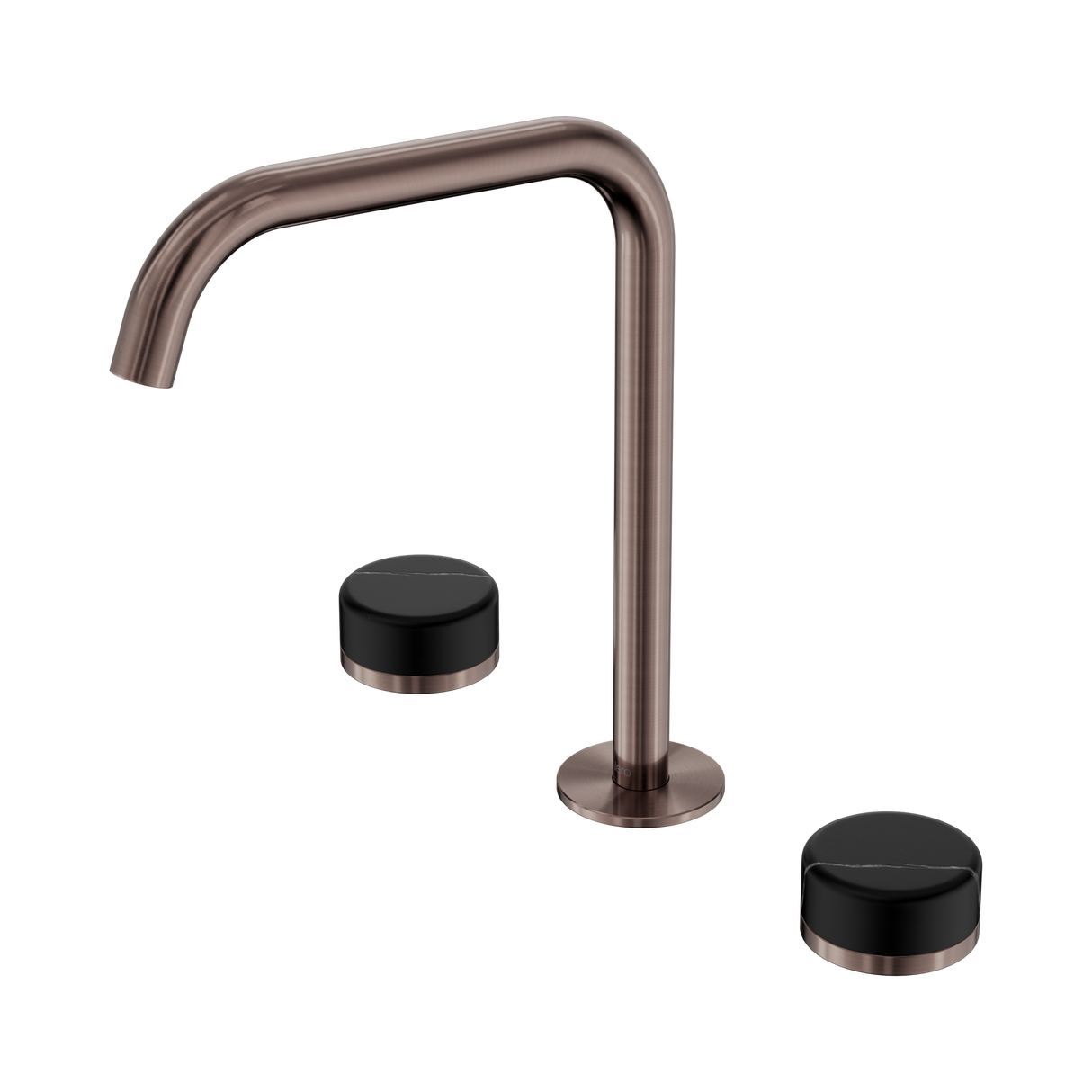 An image of Nero Tapware's Serenity Bath/Kitchen Set Edge Spout With Marquina Black Handle Brushed Bronze