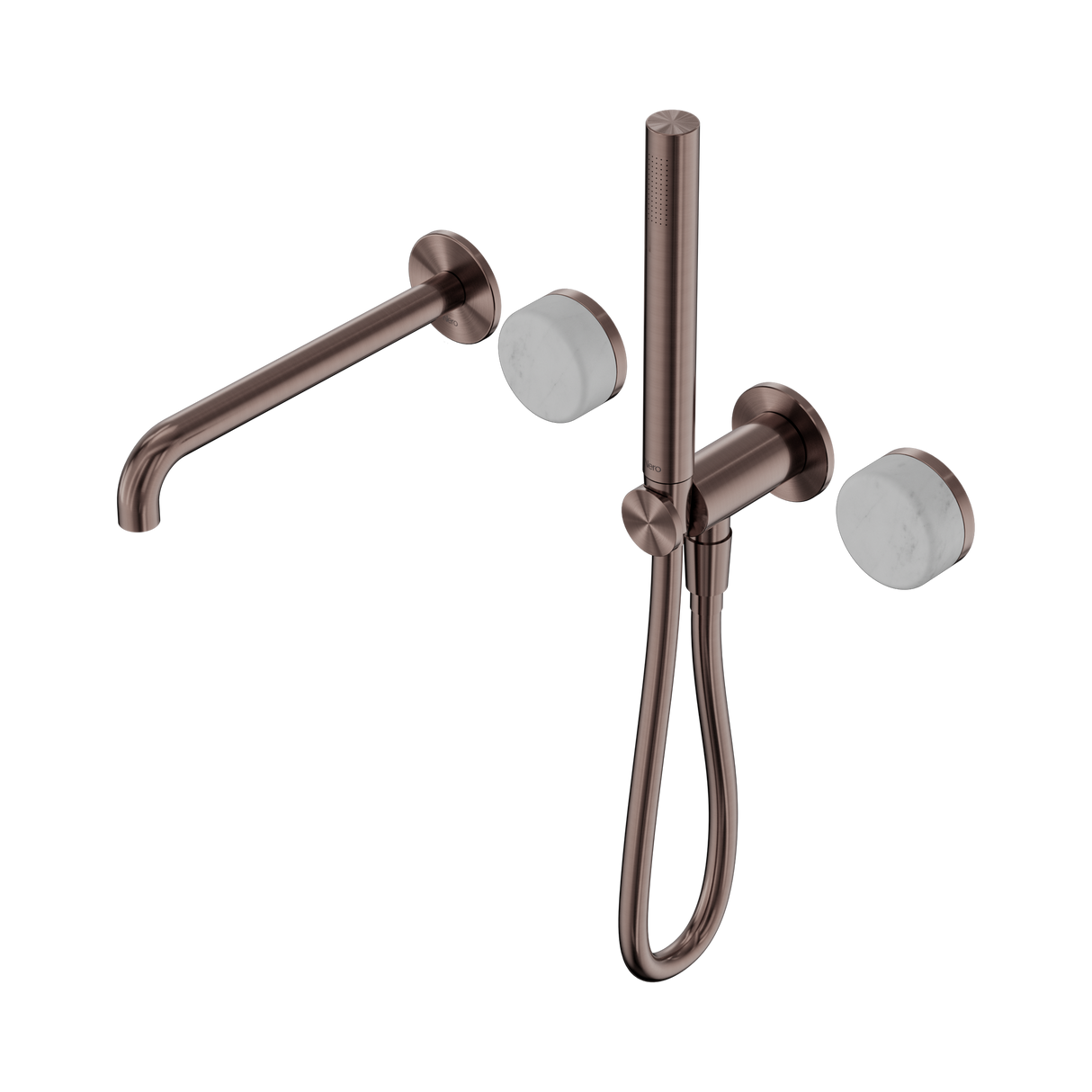 An image of Nero Tapware's Serenity Progressive Shower System With Spout With Carrara Handle And Slim Shower Brushed Bronze