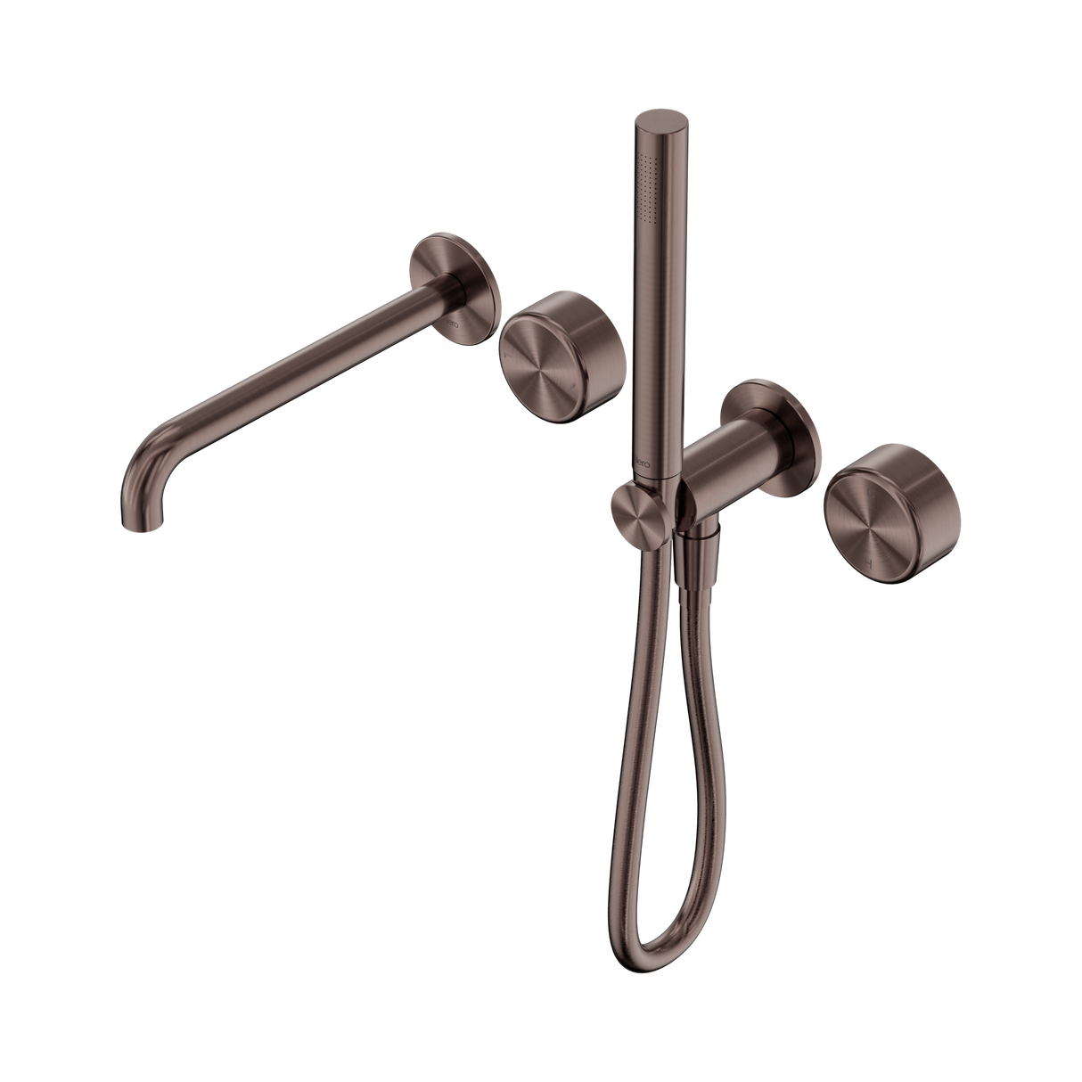 An image of Nero Tapware's Serenity Progressive Shower System With Spout With Metal Handle And Slim Shower Brushed Bronze