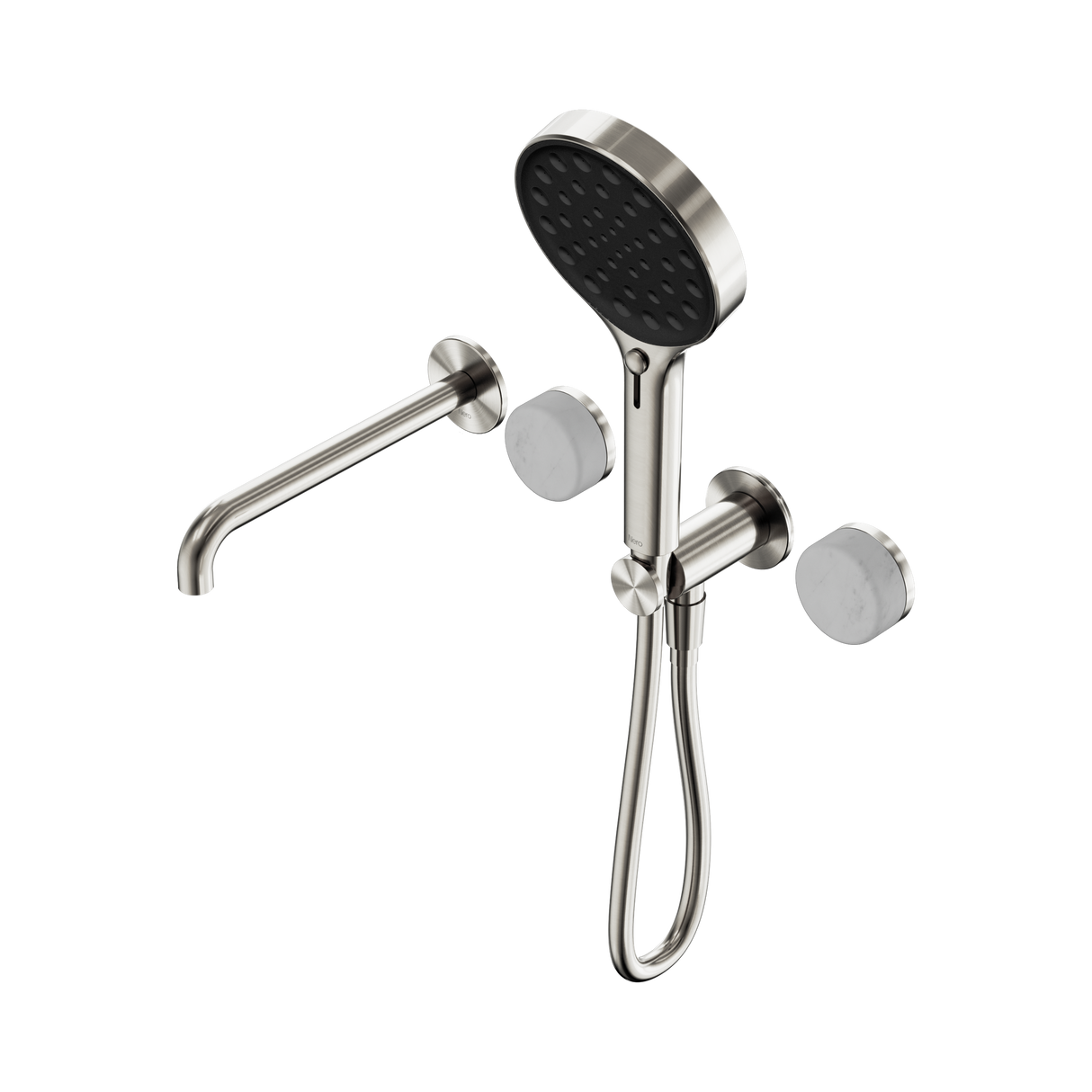 An image of Nero Tapware's Serenity Progressive Shower System With Spout With Carrara Handle And Serenity Hand Shower Brushed Nickel