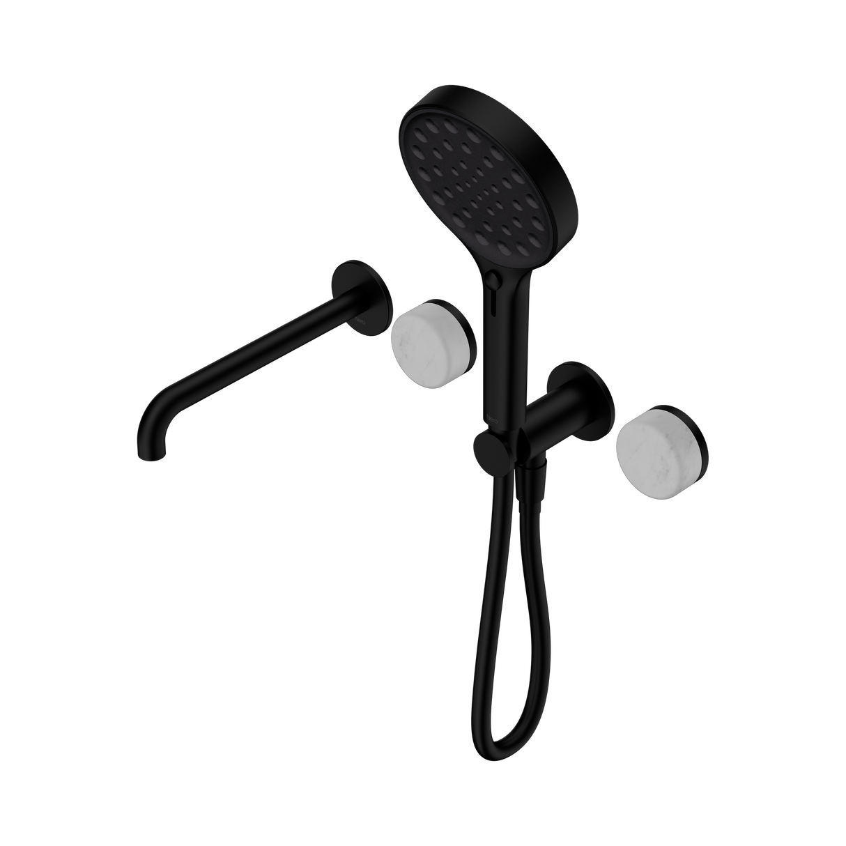 An image of Nero Tapware's Serenity Progressive Shower System With Spout With Carrara Handle And Serenity Hand Shower Matt Black