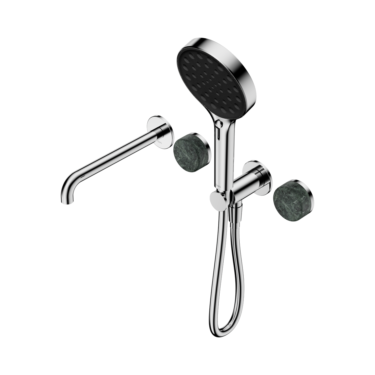 An image of Nero Tapware's Serenity Progressive Shower System With Spout With Verde Alpi Handle And Serenity Hand Shower Chrome
