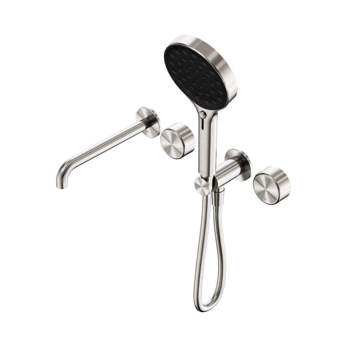 An image of Nero Tapware's Serenity Progressive Shower System With Spout With Metal Handle And Serenity Hand Shower Brushed Nickel