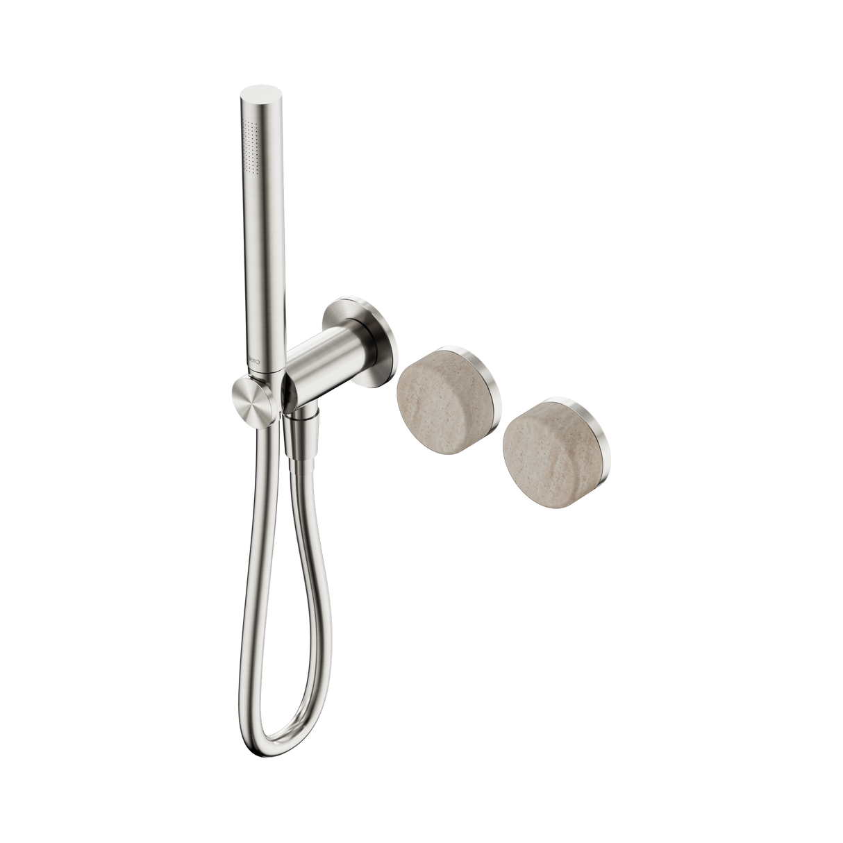 An image of Nero Tapware's Serenity Progressive Shower System With Rome Travertine Handle And Slim Shower Brushed Nickel