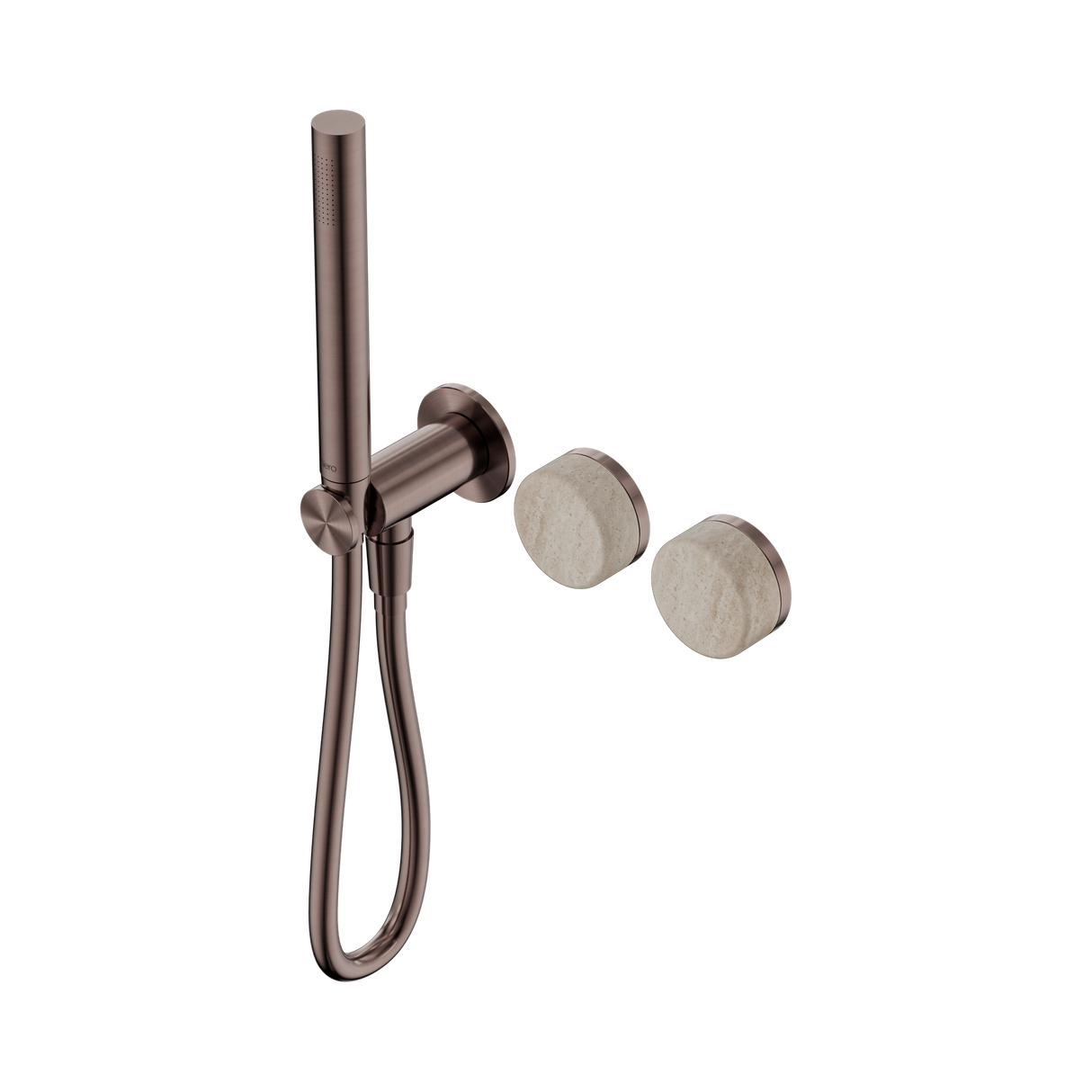 An image of Nero Tapware's Serenity Progressive Shower System With Rome Travertine Handle And Slim Shower Brushed Bronze