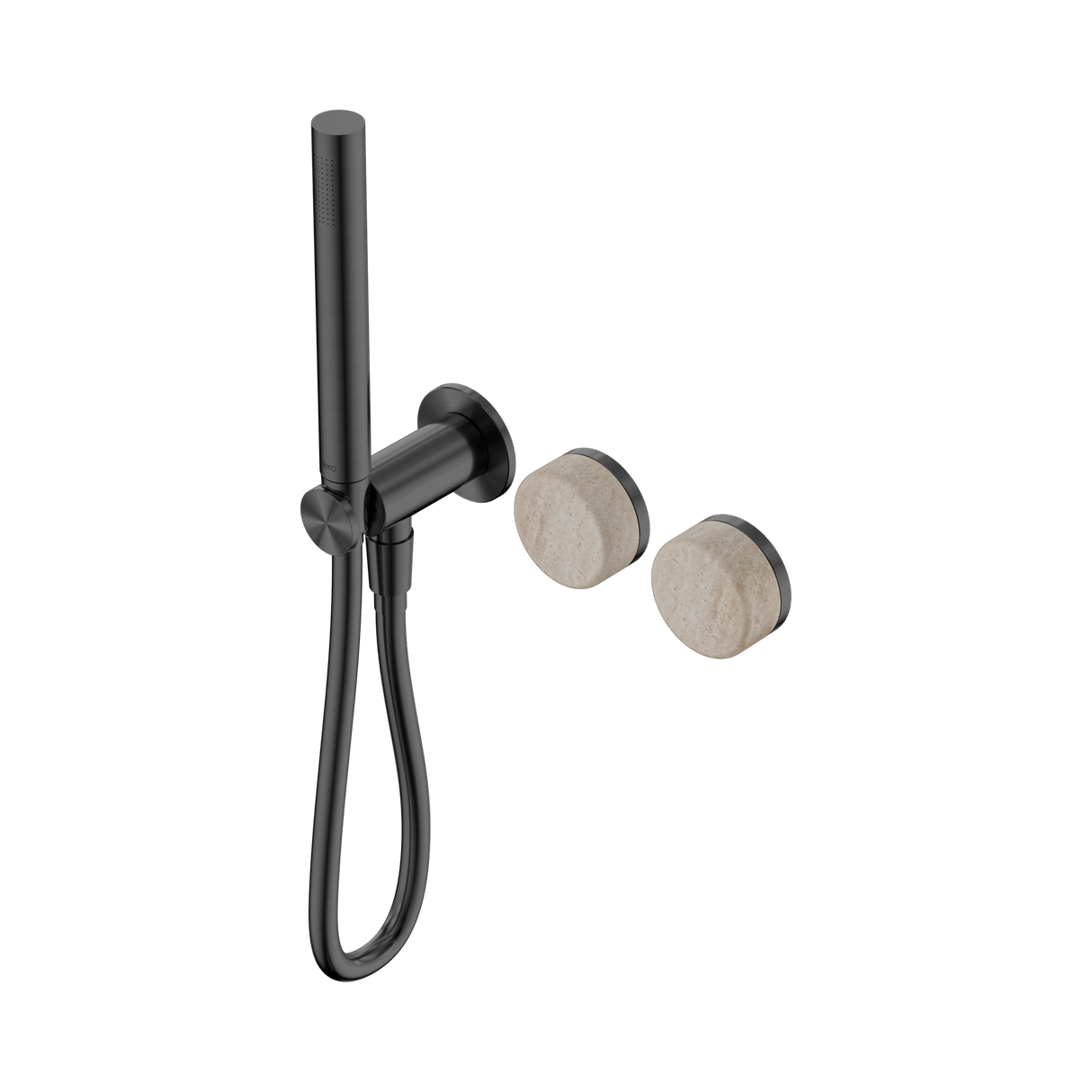 An image of Nero Tapware's Serenity Progressive Shower System With Rome Travertine Handle And Slim Shower Gun Metal