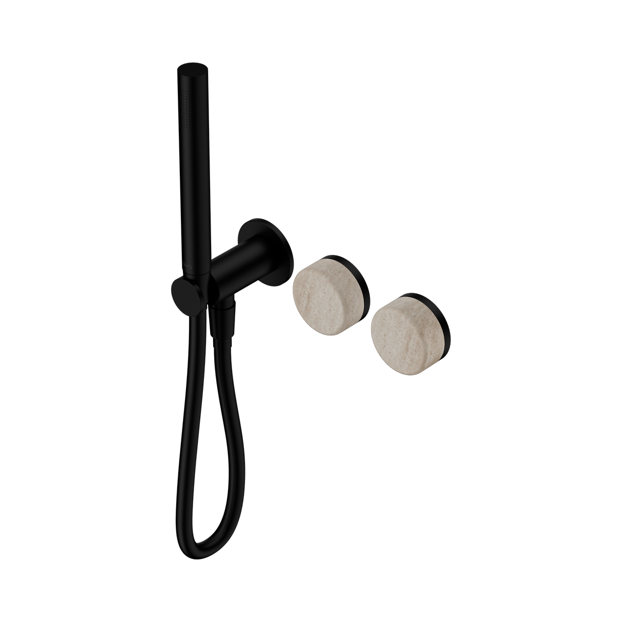 An image of Nero Tapware's Serenity Progressive Shower System With Rome Travertine Handle And Slim Shower Matt Black
