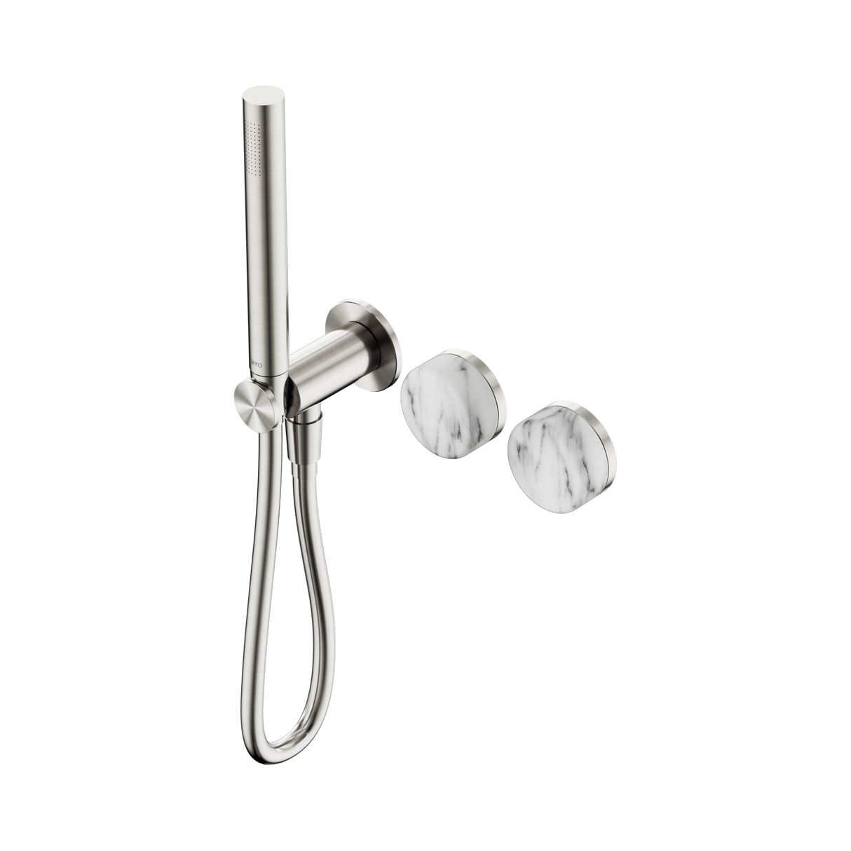 An image of Nero Tapware's Serenity Progressive Shower System With Arabescato Corchia Handle And Slim Shower Brushed Nickel