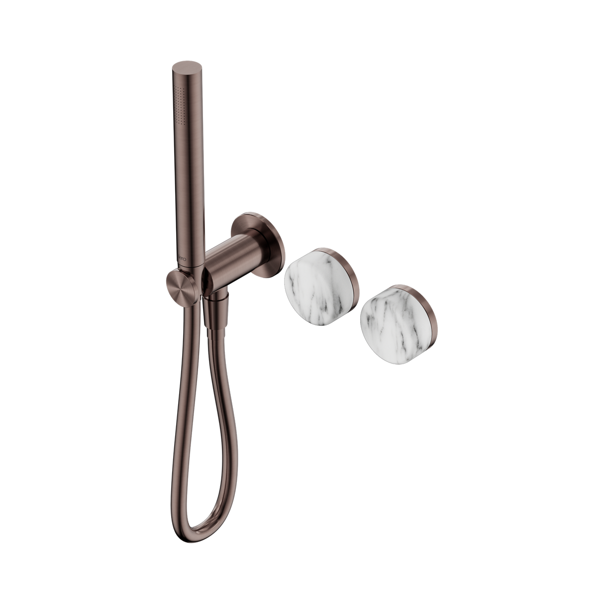 An image of Nero Tapware's Serenity Progressive Shower System With Arabescato Corchia Handle And Slim Shower Brushed Bronze