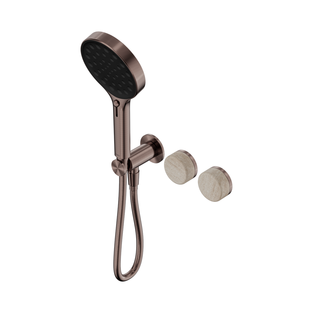 An image of Nero Tapware's Serenity Progressive Shower System With Rome Travertine Handle And Serenity Hand Shower Brushed Bronze