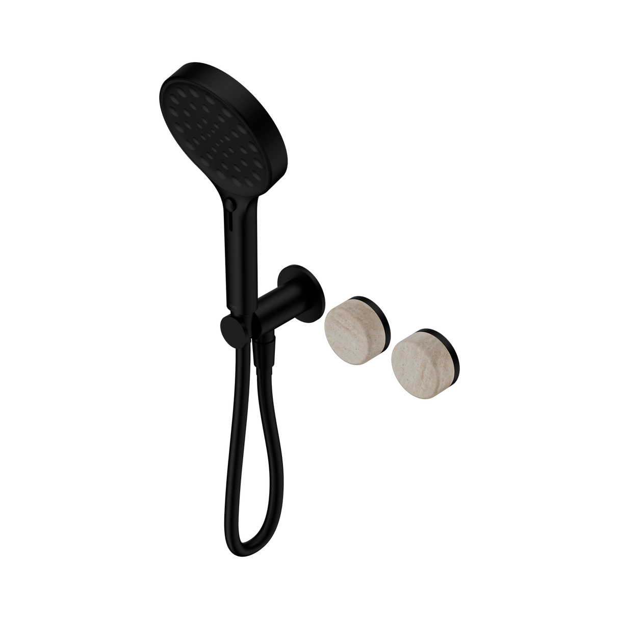 An image of Nero Tapware's Serenity Progressive Shower System With Rome Travertine Handle And Serenity Hand Shower Matt Black