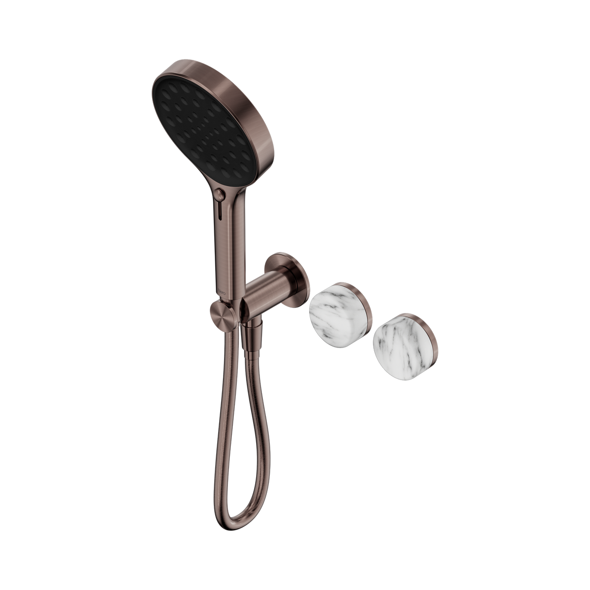An image of Nero Tapware's Serenity Progressive Shower System With Arabescato Corchia Handle And Serenity Hand Shower Brushed Bronze