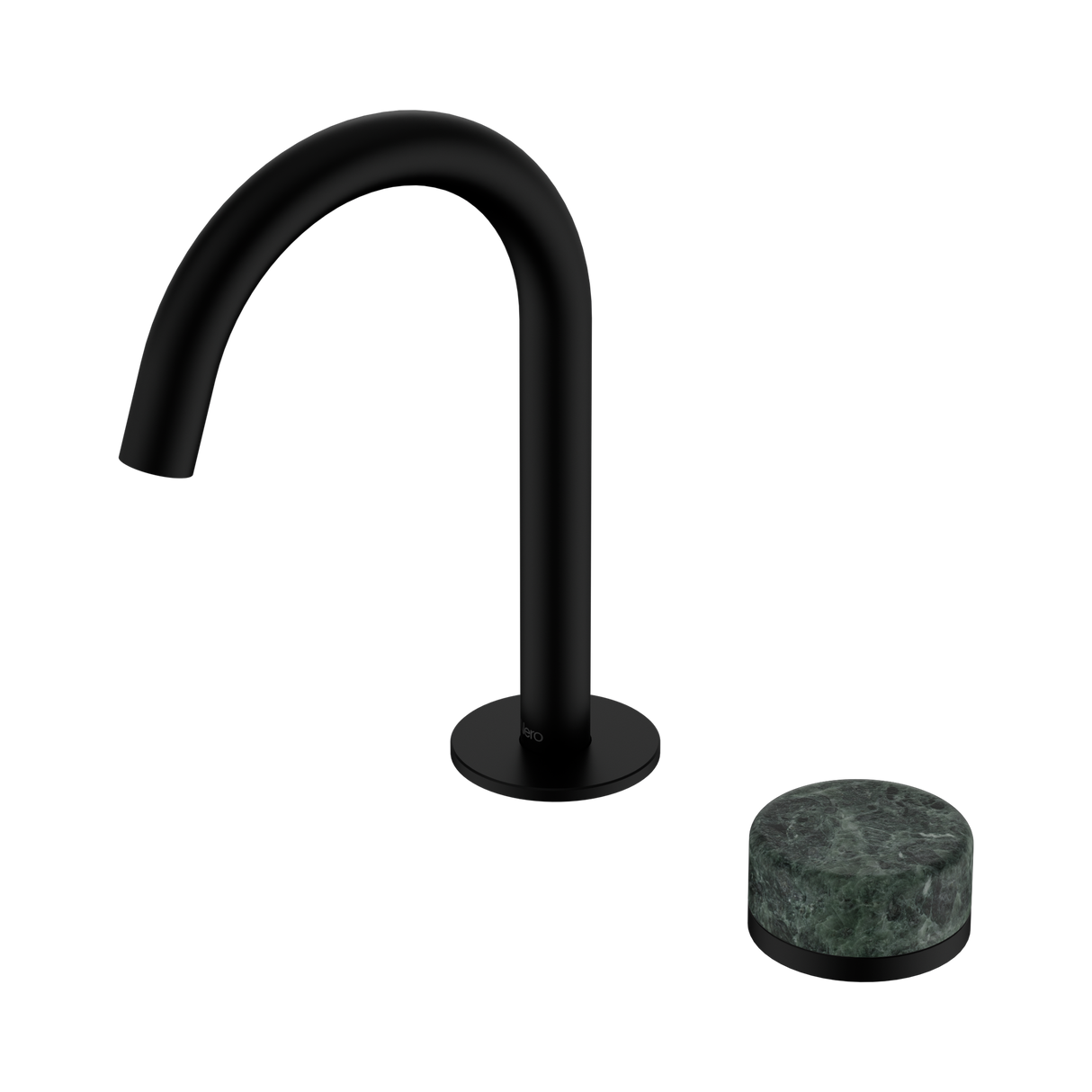 An image of Nero Tapware's Serenity Progressive Basin Mixer Arc Spout With Verde Alpi Handle Matt Black