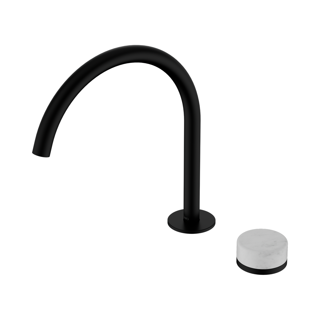 An image of Nero Tapware's Serenity Progressive Bath/Kitchen Mixer Arc Spout With Carrara Handle Matt Black