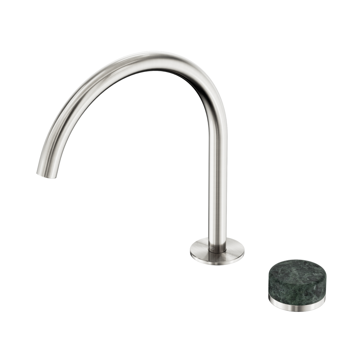 An image of Nero Tapware's Serenity Progressive Bath/Kitchen Mixer Arc Spout With Verde Alpi Handle Brushed Nickel