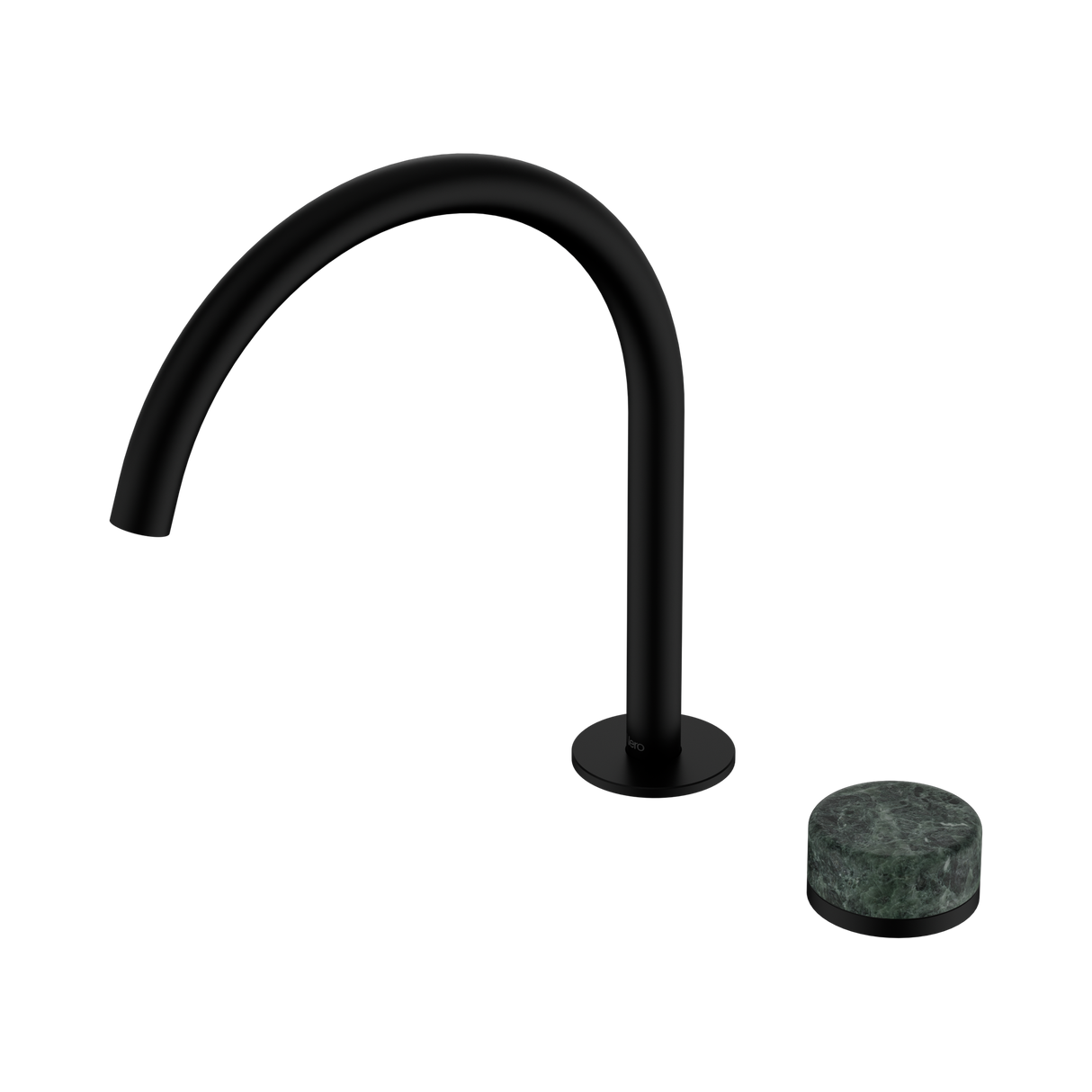 An image of Nero Tapware's Serenity Progressive Bath/Kitchen Mixer Arc Spout With Verde Alpi Handle Matt Black