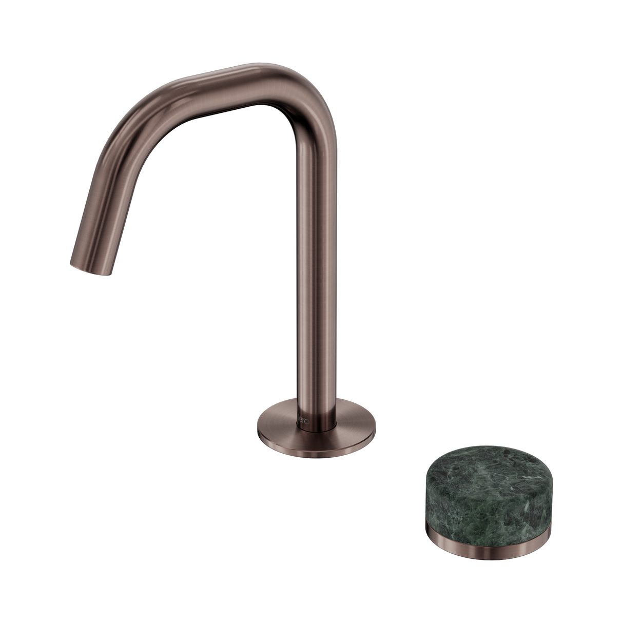 An image of Nero Tapware's Serenity Progressive Basin Mixer Edge Spout With Verde Alpi Handle Brushed Bronze