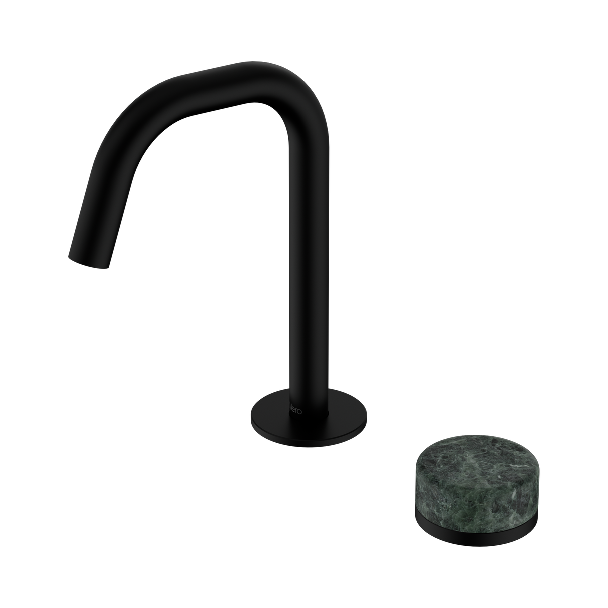 An image of Nero Tapware's Serenity Progressive Basin Mixer Edge Spout With Verde Alpi Handle Matt Black