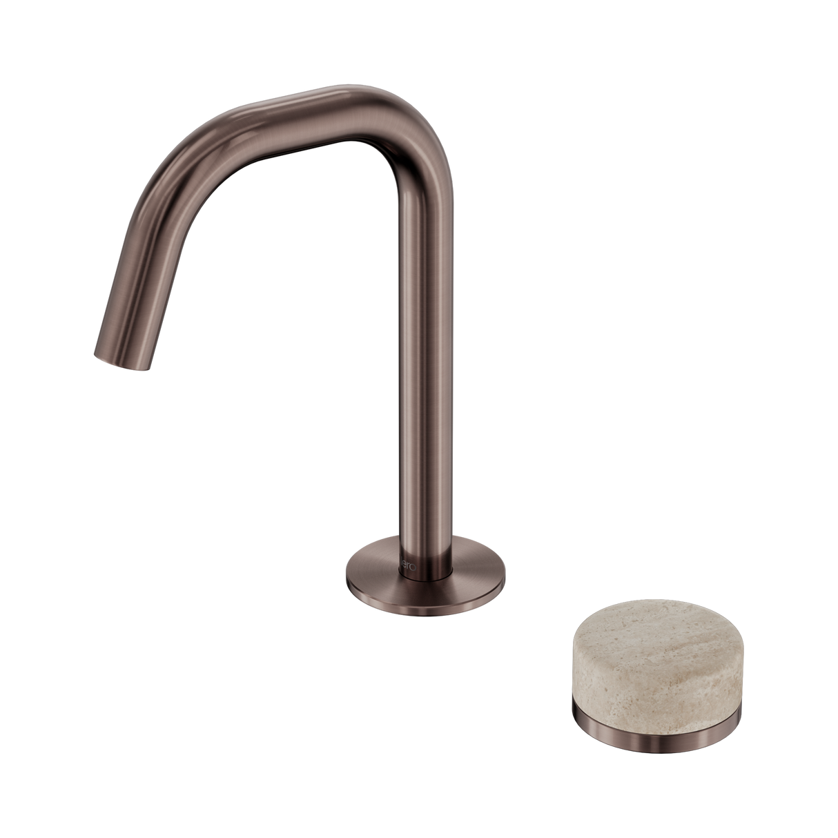 An image of Nero Tapware's Serenity Progressive Basin Mixer Edge Spout With Rome Travertine Handle Brushed Bronze