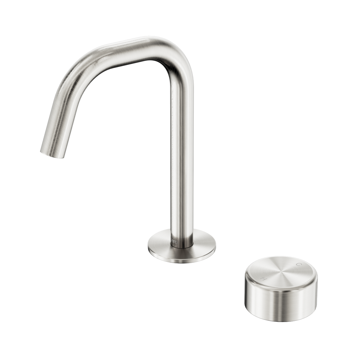 An image of Nero Tapware's Serenity Progressive Basin Mixer Edge Spout With Metal Handle Brushed Nickel
