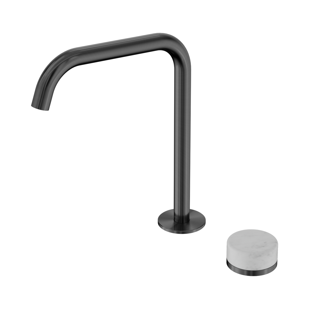 An image of Nero Tapware's Serenity Progressive Bath/Kitchen Mixer Edge Spout With Carrara Handle Gun Metal