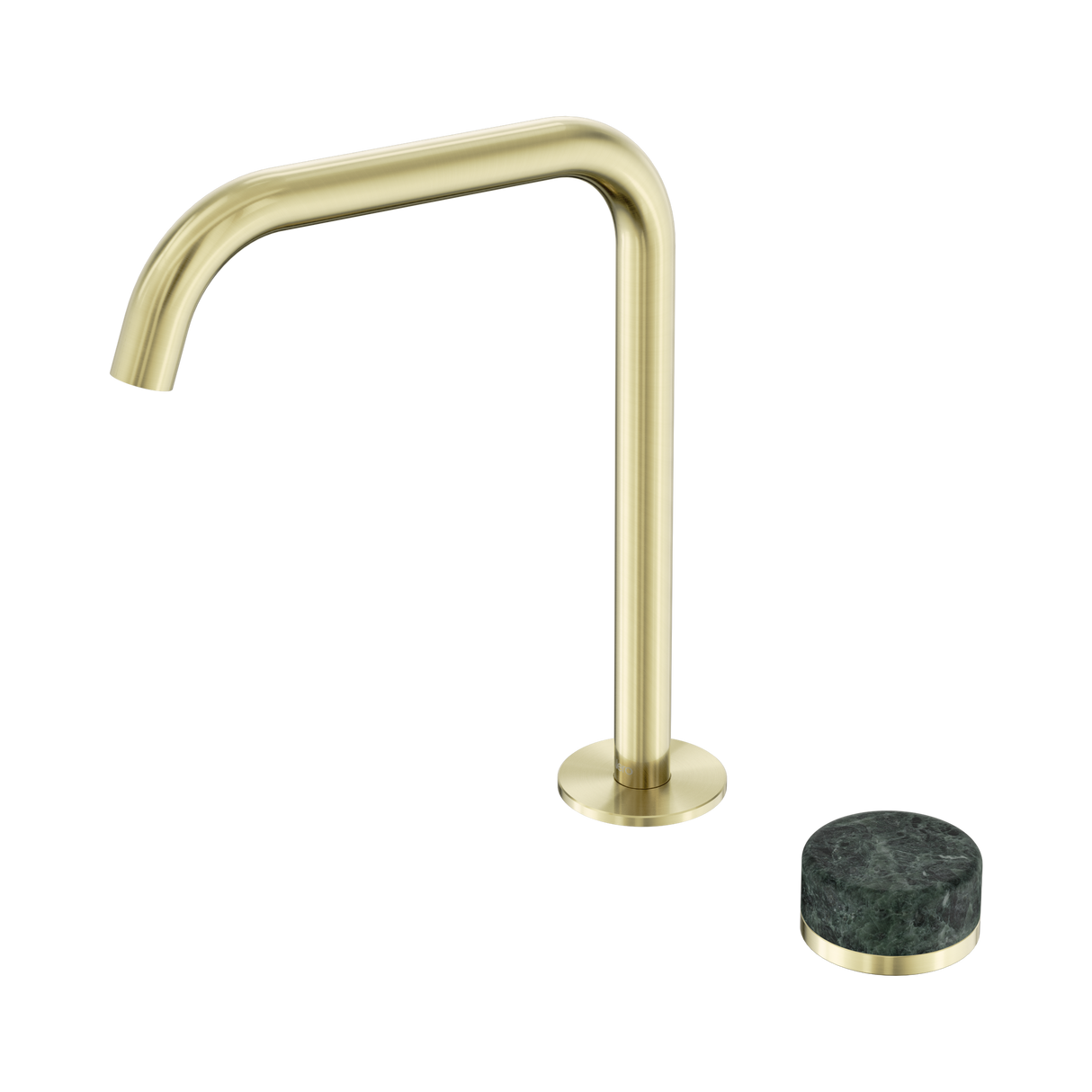 An image of Nero Tapware's Serenity Progressive Bath/Kitchen Mixer Edge Spout With Verde Alpi Handle Brushed Gold