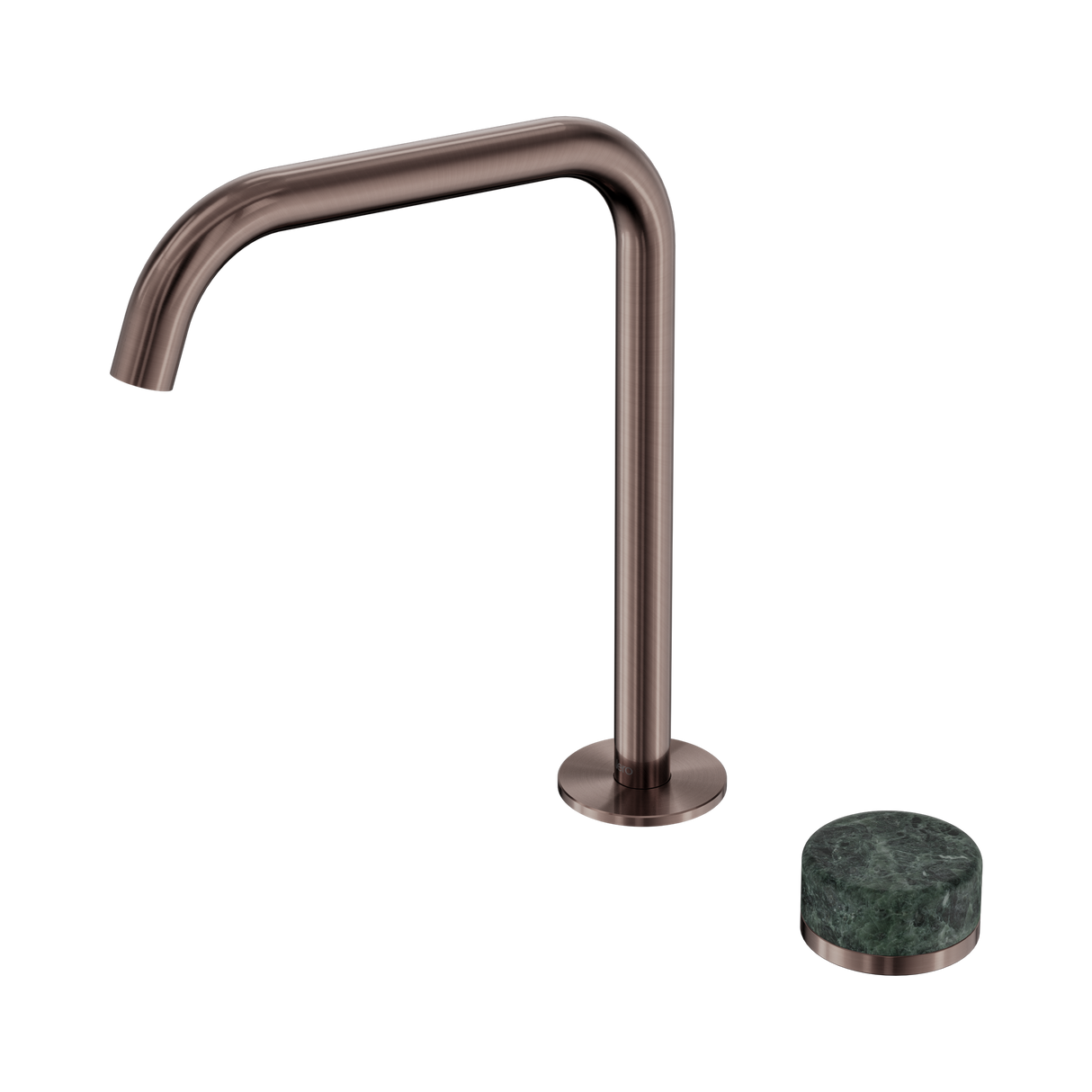 An image of Nero Tapware's Serenity Progressive Bath/Kitchen Mixer Edge Spout With Verde Alpi Handle Brushed Bronze