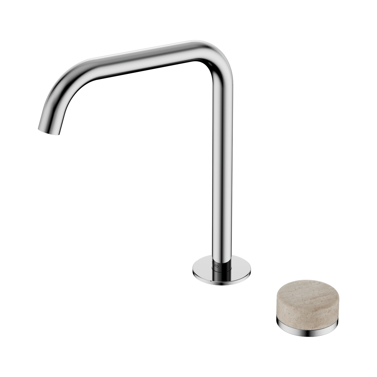 An image of Nero Tapware's Serenity Progressive Bath/Kitchen Mixer Edge Spout With Rome Travertine Handle Chrome