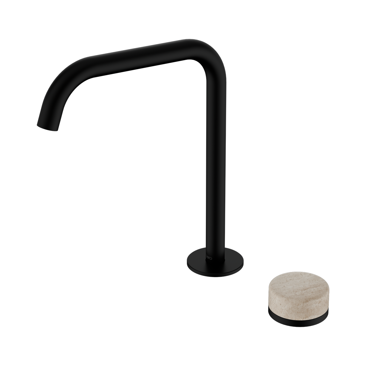 An image of Nero Tapware's Serenity Progressive Bath/Kitchen Mixer Edge Spout With Rome Travertine Handle Matt Black