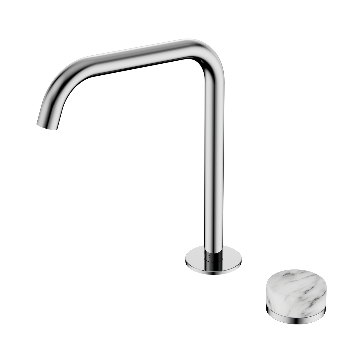 An image of Nero Tapware's Serenity Progressive Bath/Kitchen Mixer Edge Spout With Arabescato Corchia Handle Chrome