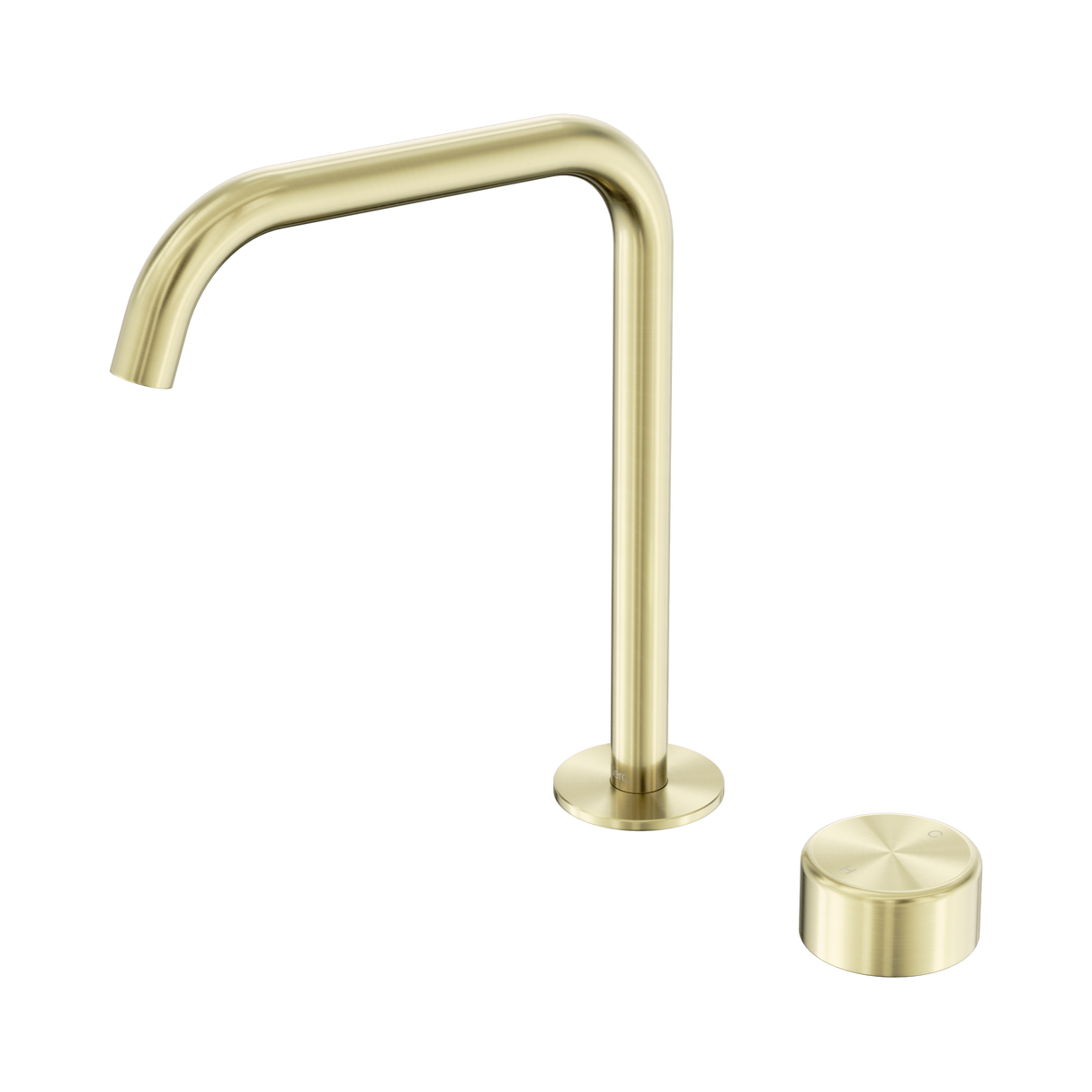 An image of Nero Tapware's Serenity Progressive Bath/Kitchen Mixer Edge Spout With Metal Handle Brushed Gold