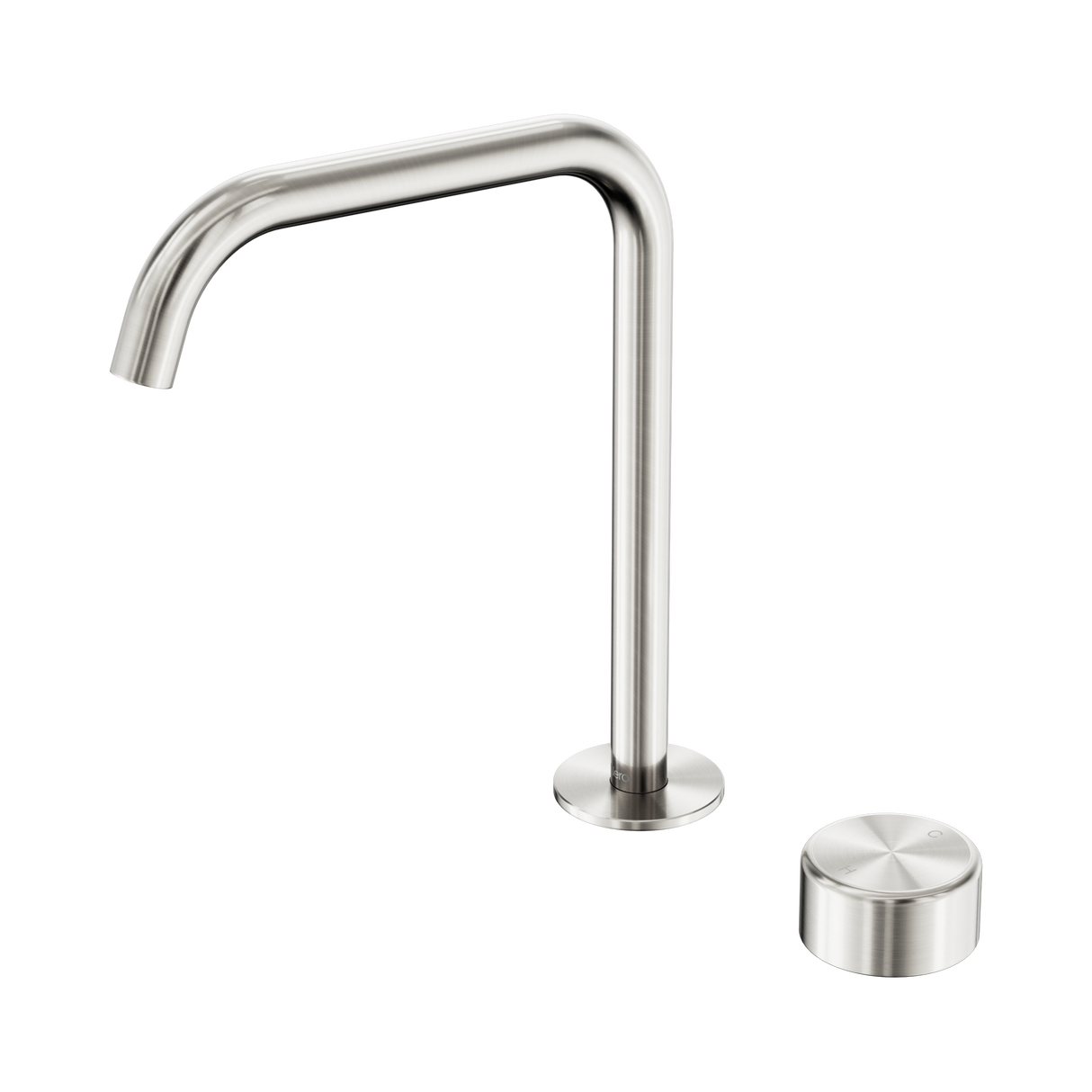 An image of Nero Tapware's Serenity Progressive Bath/Kitchen Mixer Edge Spout With Metal Handle Brushed Nickel