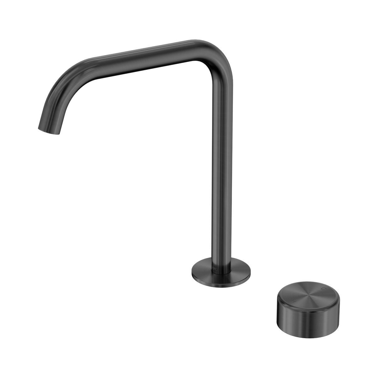 An image of Nero Tapware's Serenity Progressive Bath/Kitchen Mixer Edge Spout With Metal Handle Gun Metal