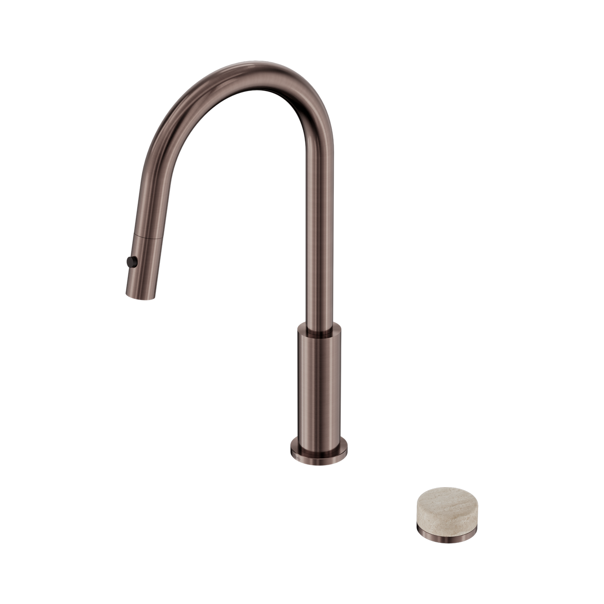 An image of Nero Tapware's Serenity Progressive Pull Out Kitchen Set With Rome Travertine Handle Brushed Bronze