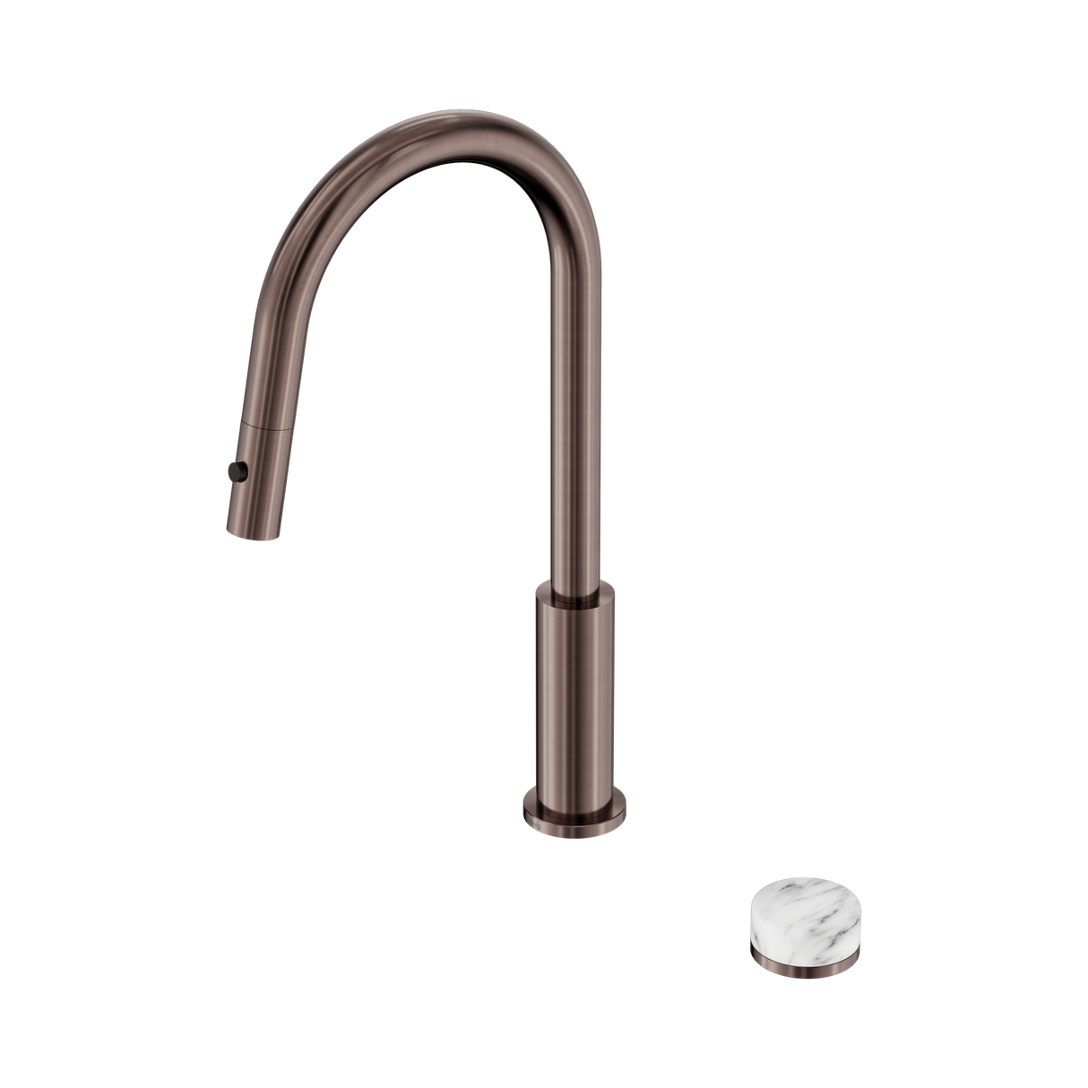 An image of Nero Tapware's Serenity Progressive Pull Out Kitchen Set With Arabescato Corchia Handle Brushed Bronze