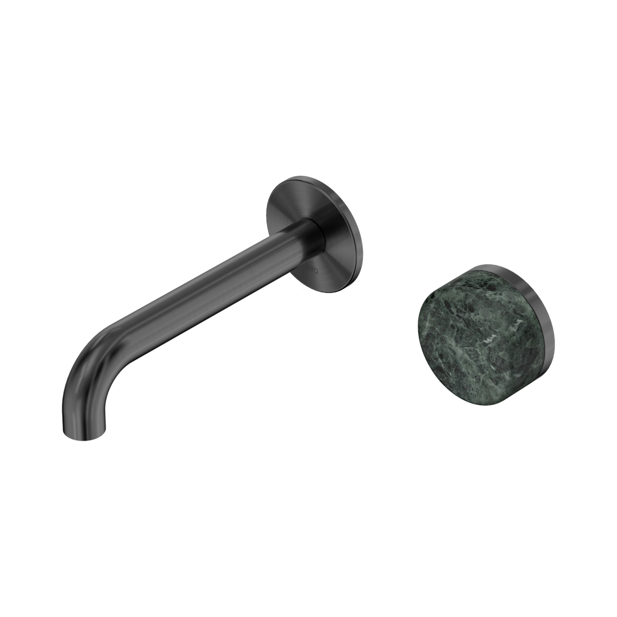 An image of Nero Tapware's Serenity Progressive Wall Basin Mixer 160mm Spout With Verde Alpi Handle Gun Metal