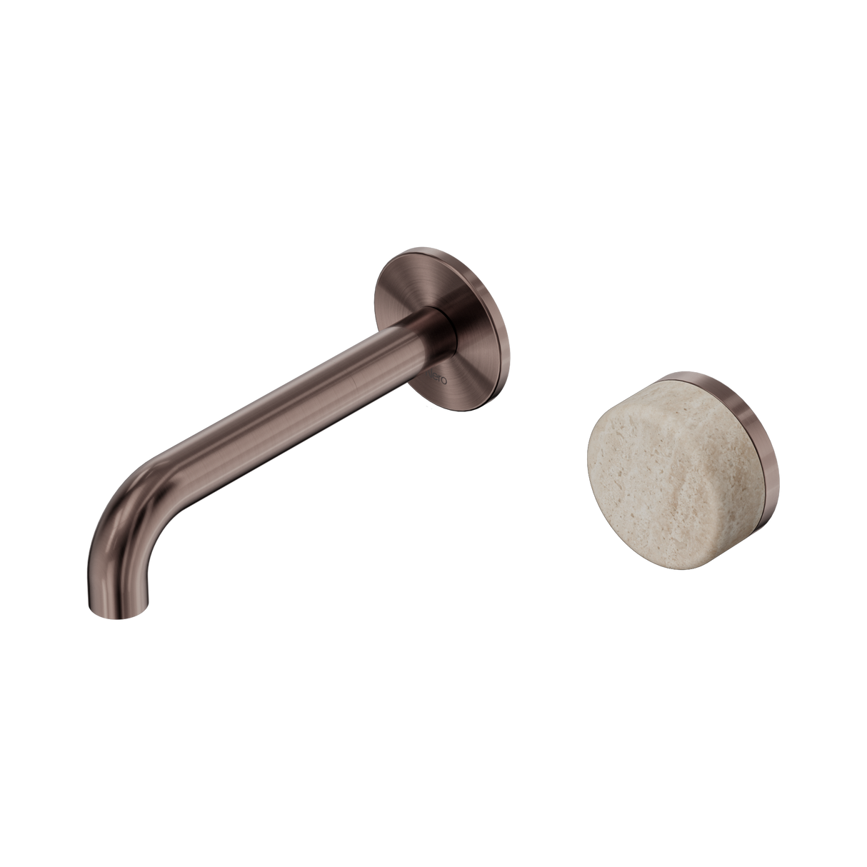 An image of Nero Tapware's Serenity Progressive Wall Basin Mixer 160mm Spout With Rome Travertine Handle Brushed Bronze