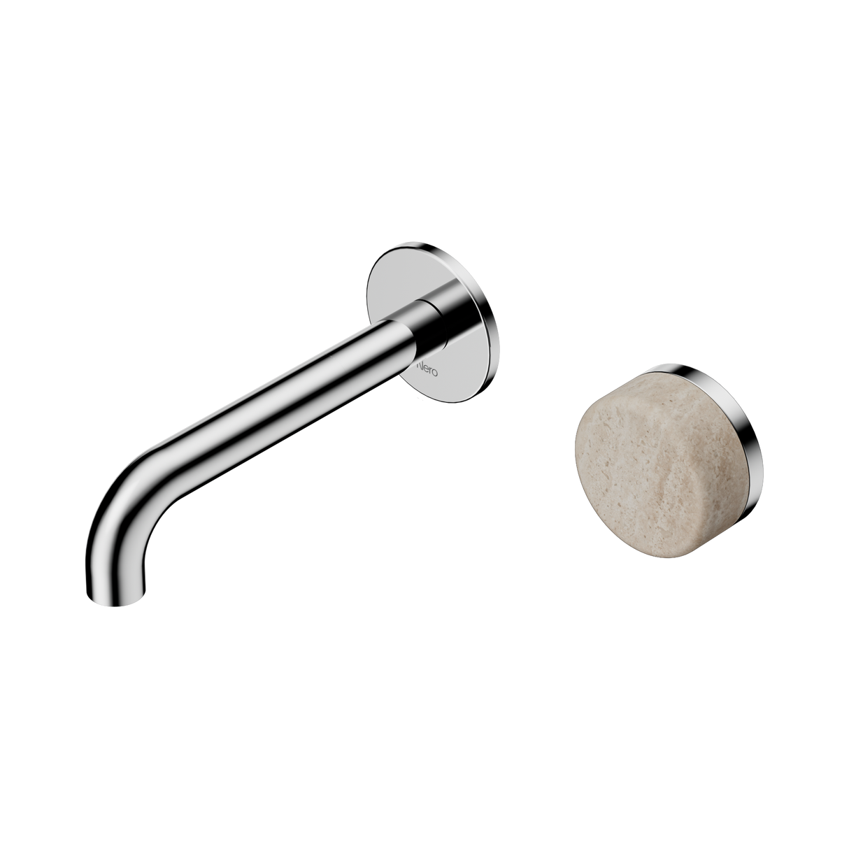 An image of Nero Tapware's Serenity Progressive Wall Basin Mixer 160mm Spout With Rome Travertine Handle Chrome