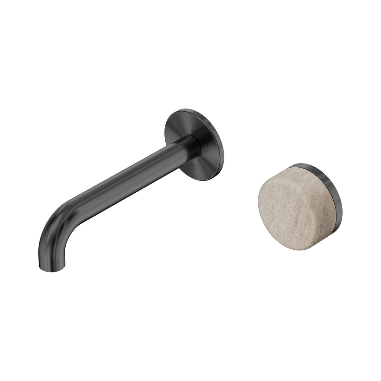 An image of Nero Tapware's Serenity Progressive Wall Basin Mixer 160mm Spout With Rome Travertine Handle Gun Metal