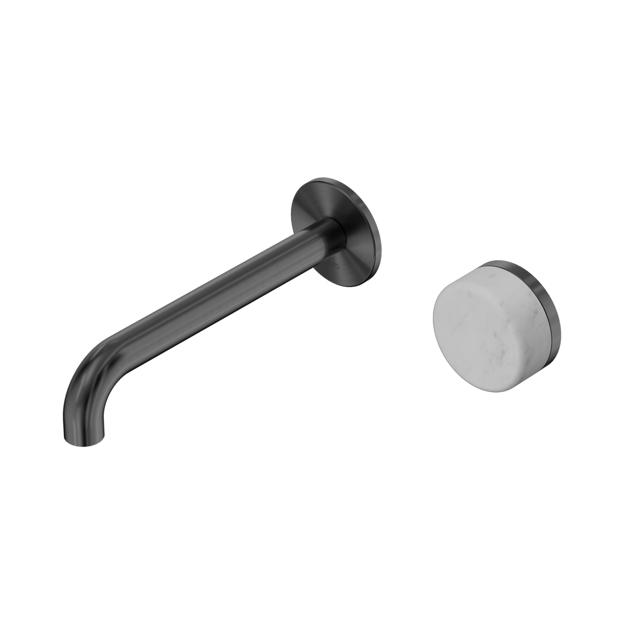 An image of Nero Tapware's Serenity Progressive Wall Basin Mixer 185mm Spout With Carrara Handle Gun Metal