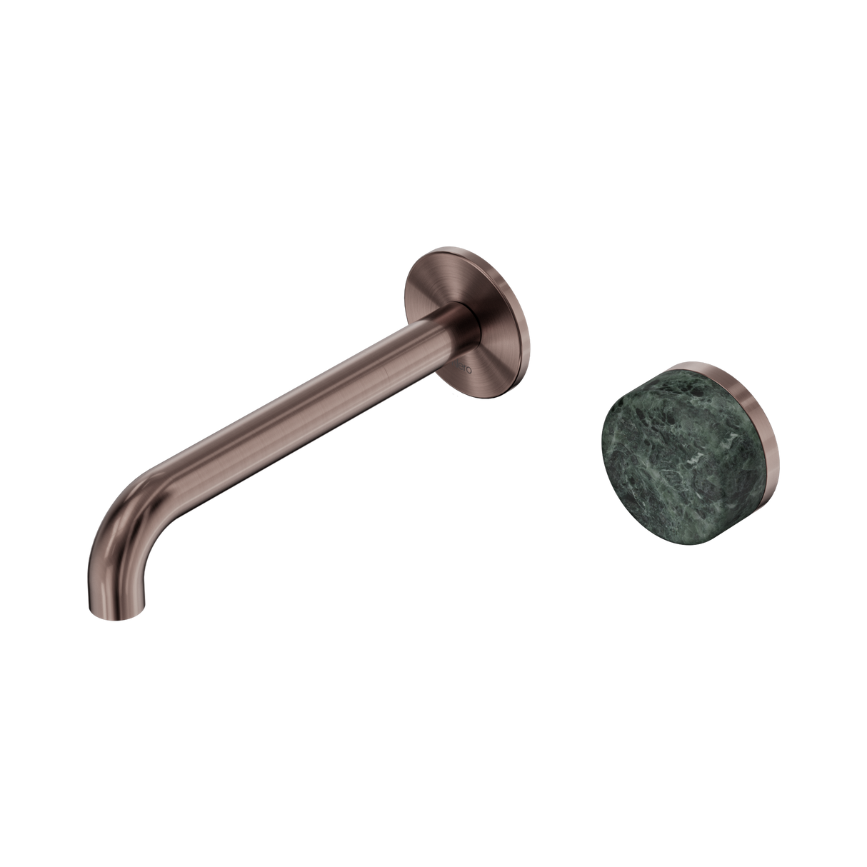 An image of Nero Tapware's Serenity Progressive Wall Basin Mixer 185mm Spout With Verde Alpi Handle Brushed Bronze