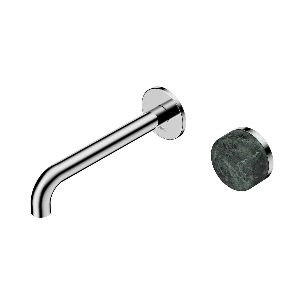An image of Nero Tapware's Serenity Progressive Wall Basin Mixer 185mm Spout With Verde Alpi Handle Chrome