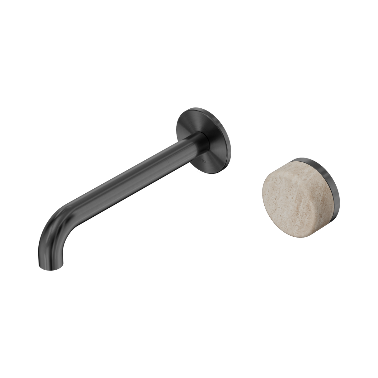 An image of Nero Tapware's Serenity Progressive Wall Basin Mixer 185mm Spout With Rome Travertine Handle Gun Metal