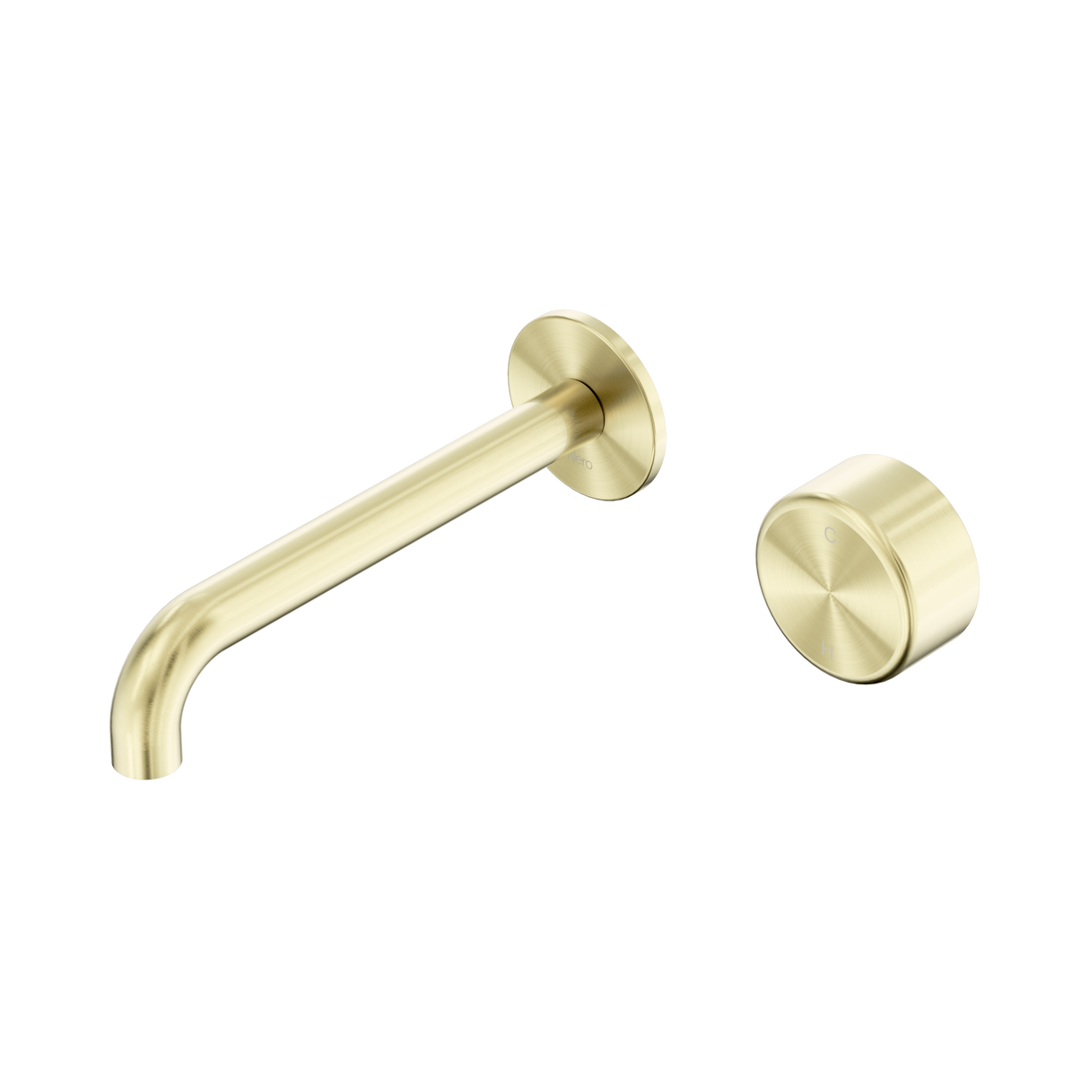 An image of Nero Tapware's Serenity Progressive Wall Basin Mixer 185mm Spout With Metal Handle Brushed Gold