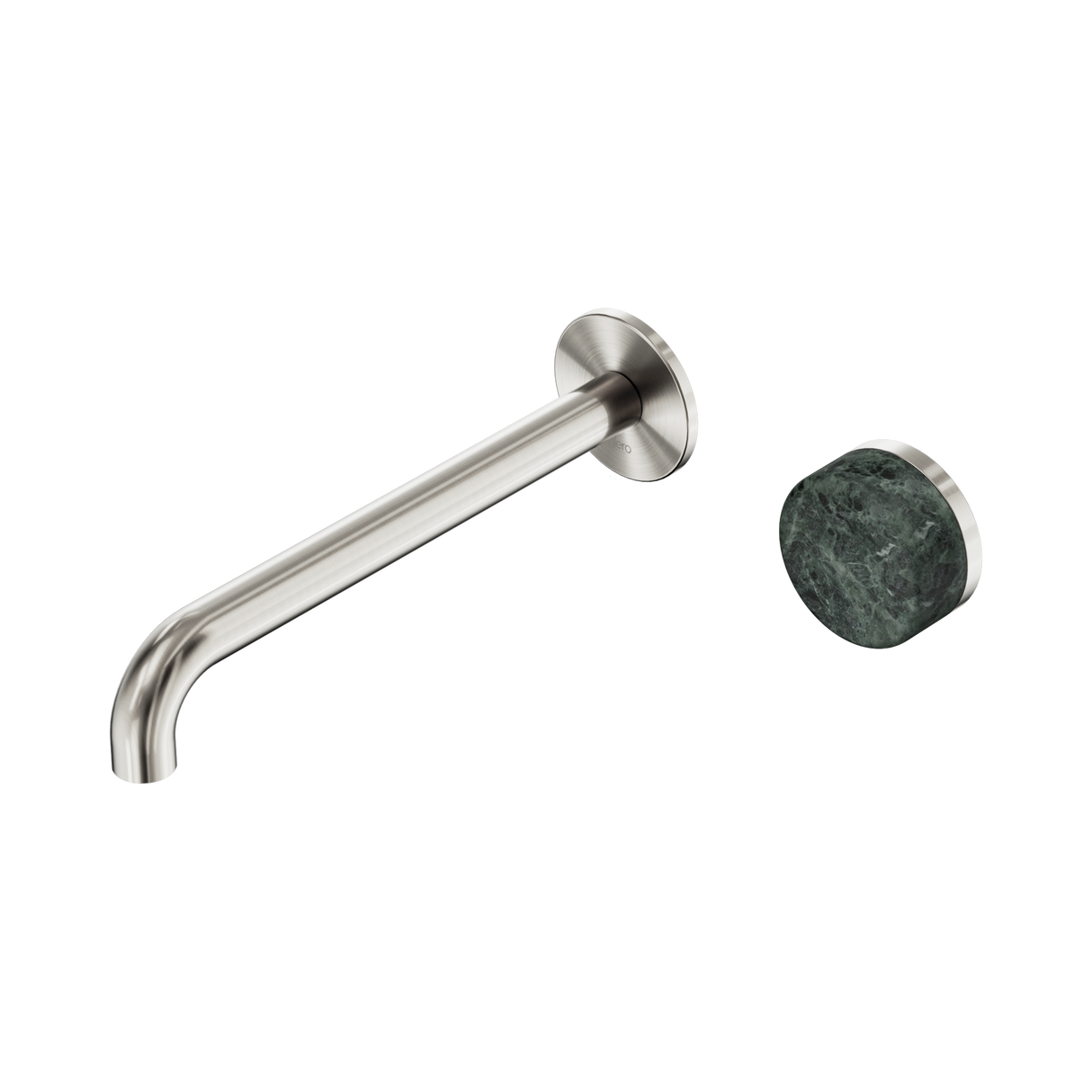 An image of Nero Tapware's Serenity Progressive Wall Basin Mixer 220mm Spout With Verde Alpi Handle Brushed Nickel