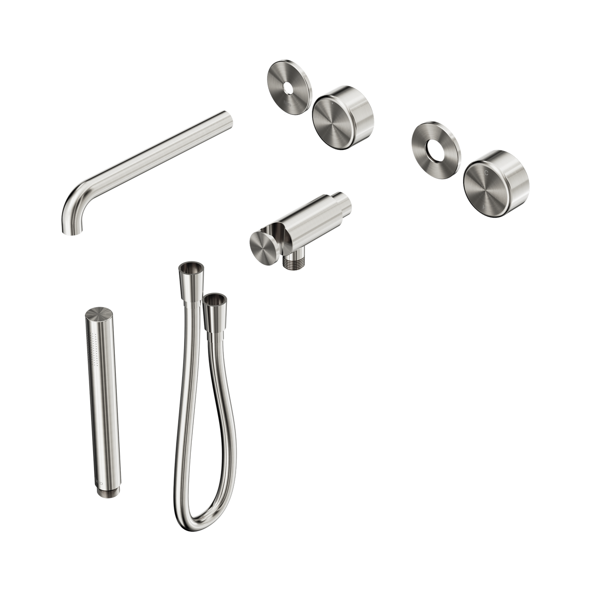 An image of Nero Tapware's Serenity Progressive Shower System With Spout With Metal Handle And Slim Shower Trim Kit Only Brushed Nickel
