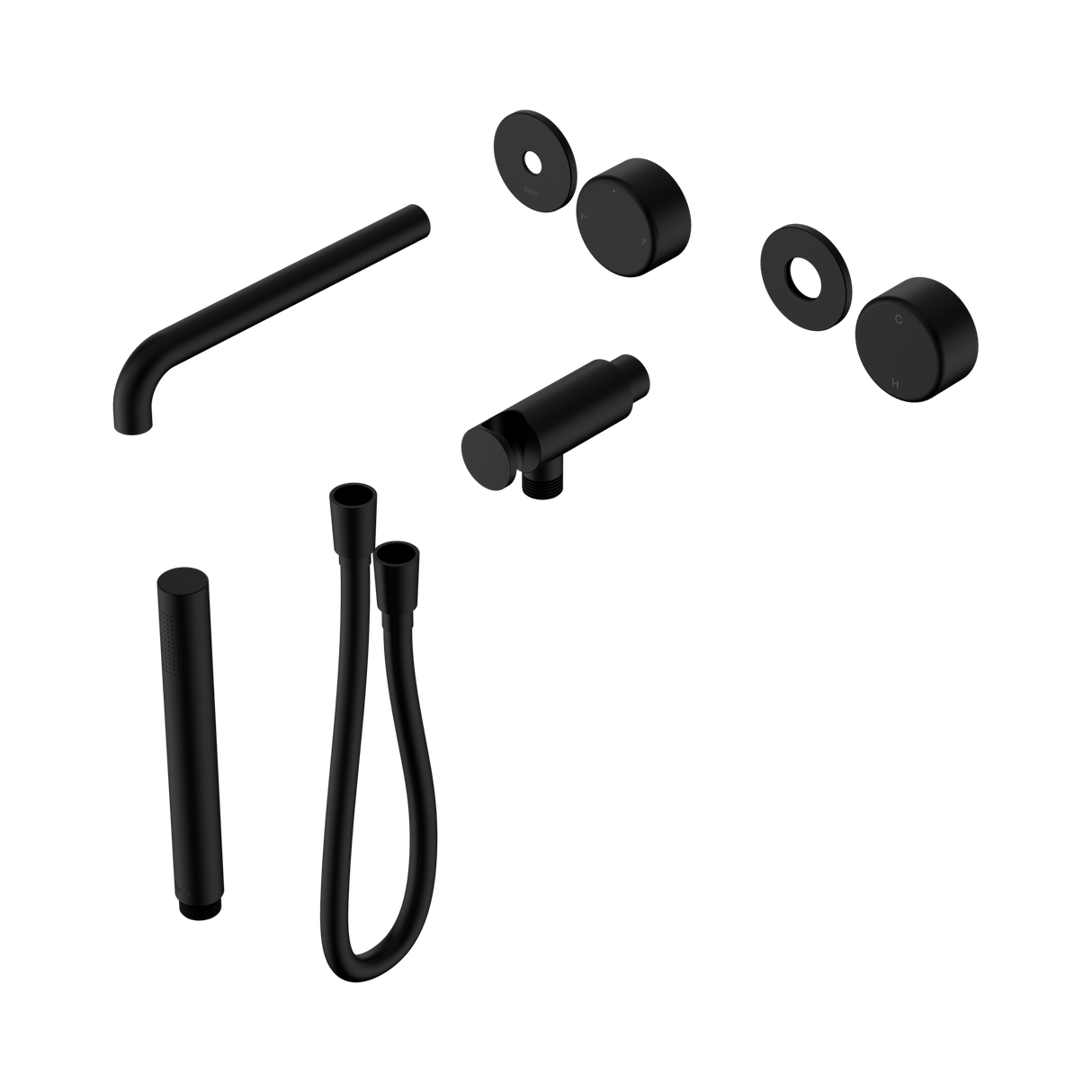 An image of Nero Tapware's Serenity Progressive Shower System With Spout With Metal Handle And Slim Shower Trim Kit Only Matt Black