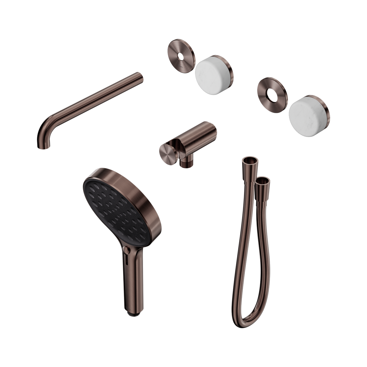 An image of Nero Tapware's Serenity Progressive Shower System With Spout With Carrara Handle And Serenity Hand Shower Trim Kit Only Brushed Bronze