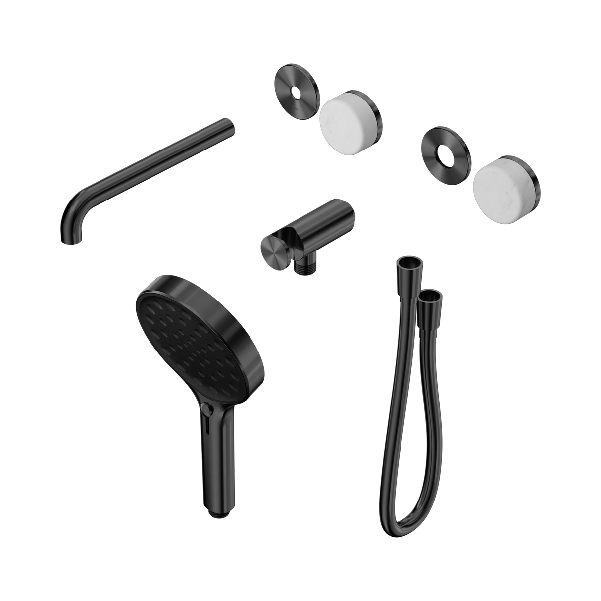 An image of Nero Tapware's Serenity Progressive Shower System With Spout With Carrara Handle And Serenity Hand Shower Trim Kit Only Gun Metal